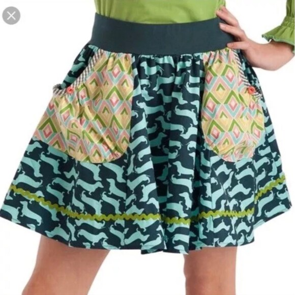 MATILDA JANE It's A Wonderful Parade Dog Days Aqua Circle Skirt Pockets 8y - Picture 1 of 9